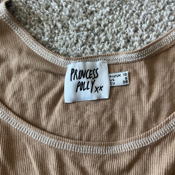 Princess Polly Beige Ribbed Contrast-Stitch Crop Tank - Picture 2 of 3